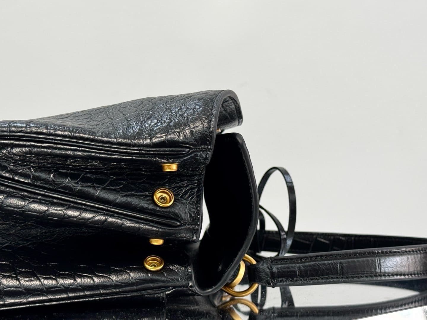 Balenciaga Rodeo Small Bag in Black Crocodile Embossed Calfskin With Gold-Tone Metal TOP