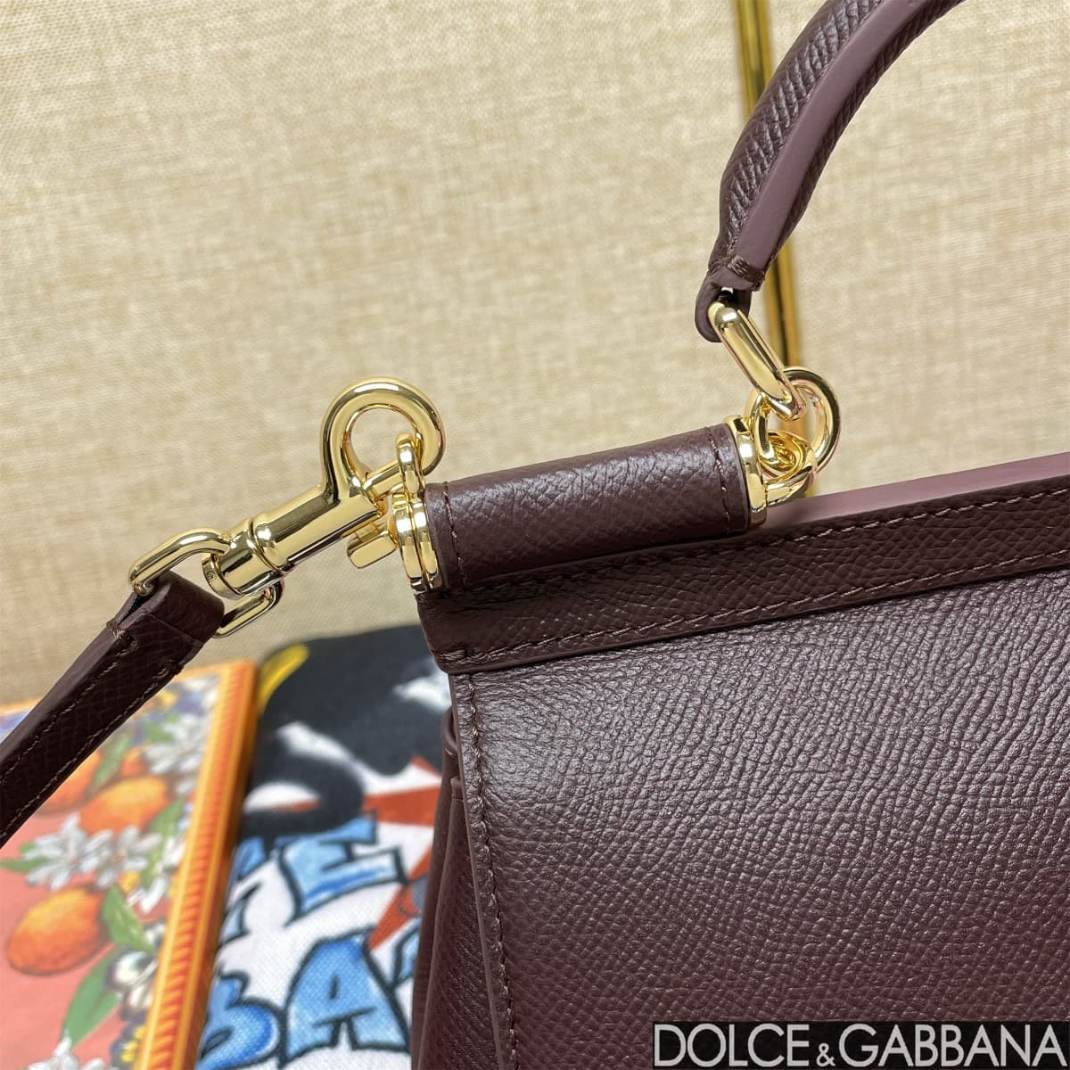 Dolce & Gabbana Miss Sicily top handle bag calfskin leather Chocolate high