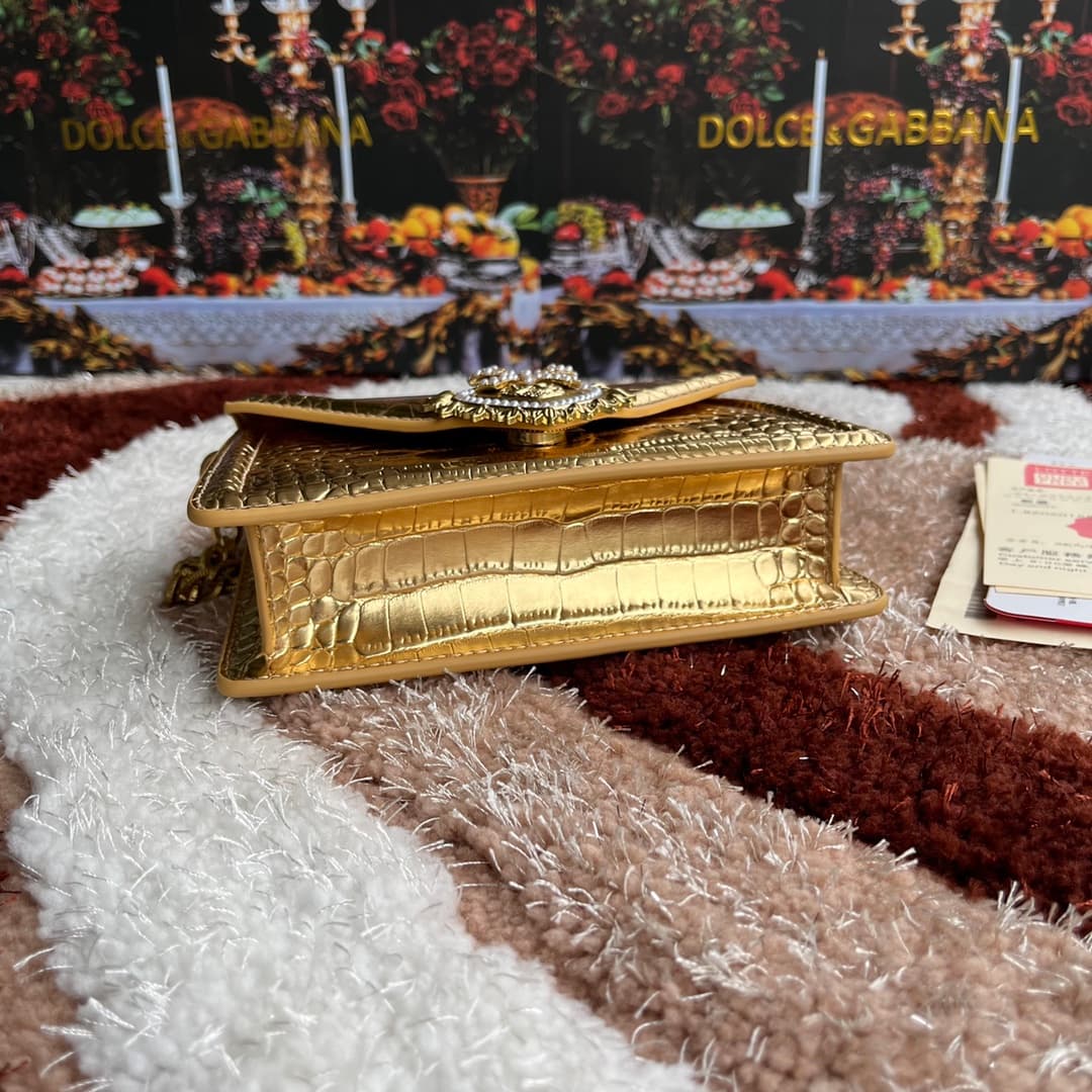 Dolce & Gabbana Small Devotion bag in crocodile-effect calfskin Gold High