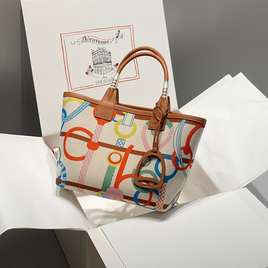 Hermes Steeple Bags Leather with Canvas WAX High
