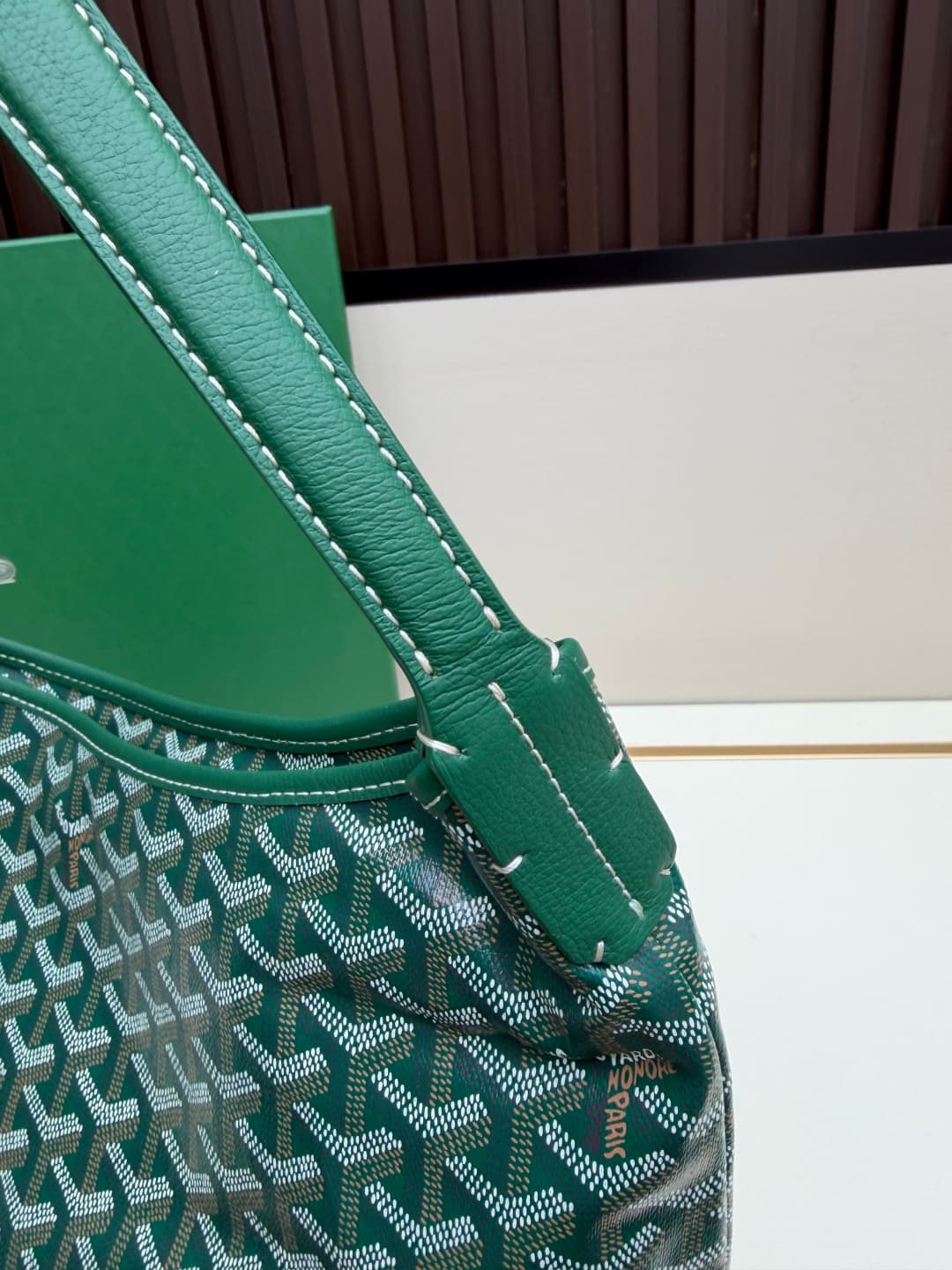 Goyard Bohème Green Hobo Bag Chevron Canvas and  White Painted Mascot High