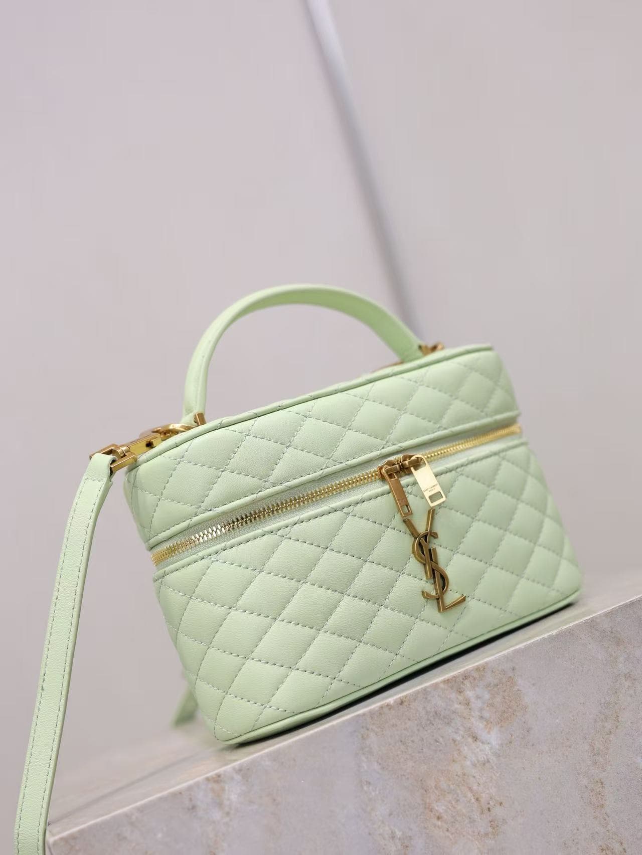 Saint Laurent Gaby mini lambskin vanity bag in light green high