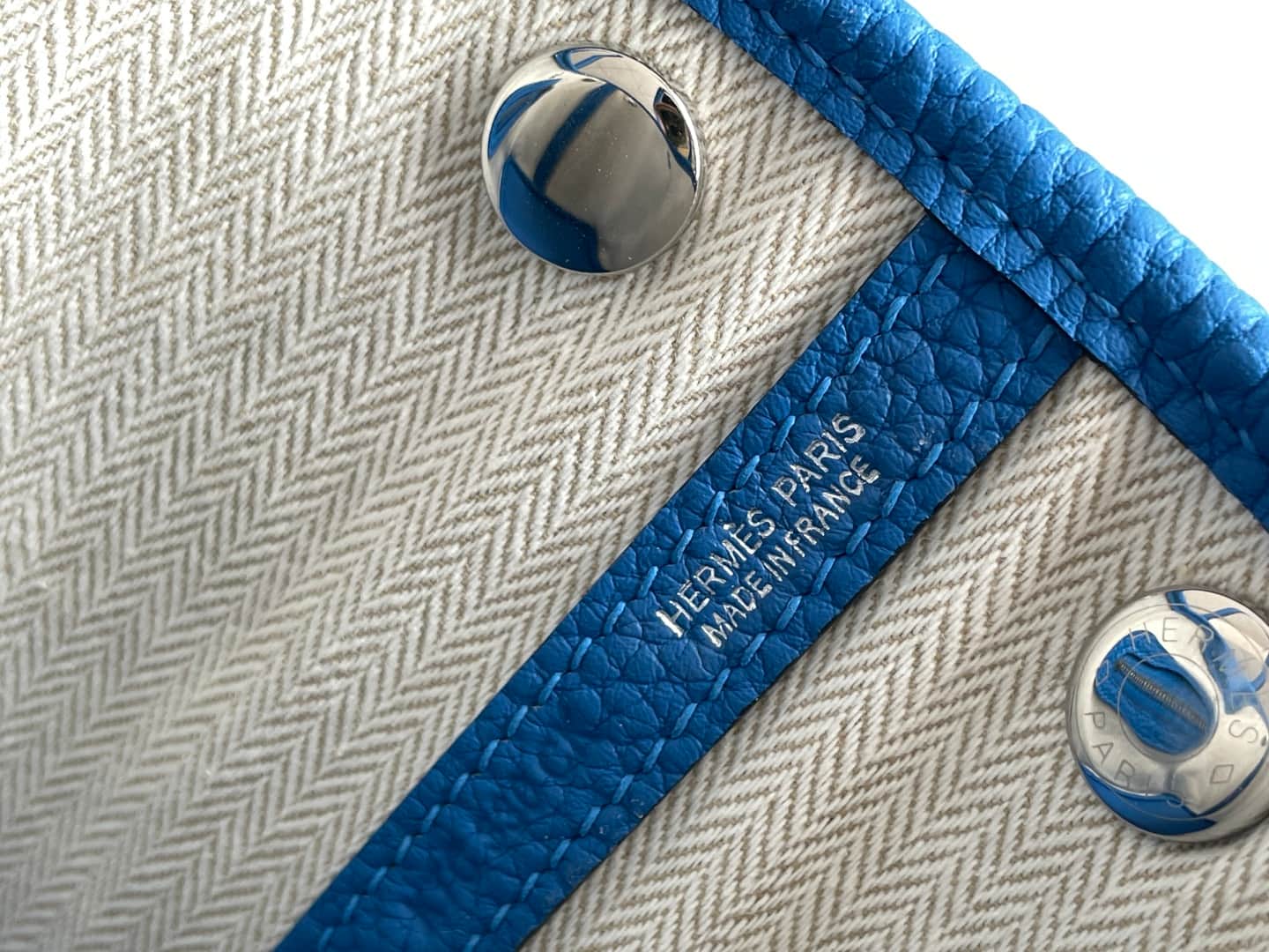 Hermes Garden Party 23 bag in Blue Hydra Togo Leather WAX High
