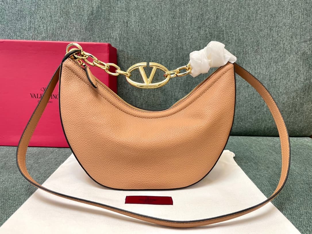 Valentino Garavani VLogo Moon small hobo bag in Nude Pink grained calfskin High