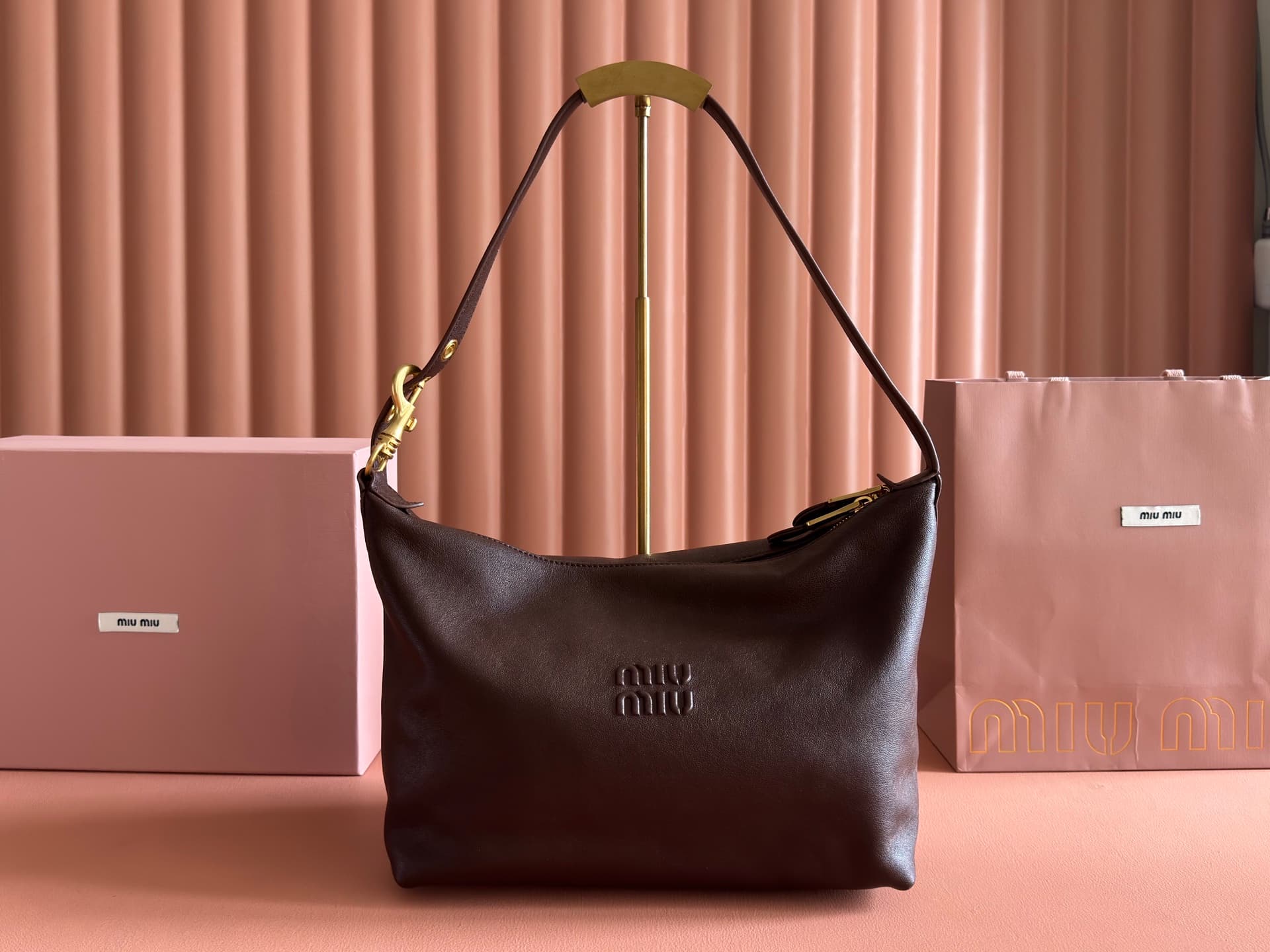 Miu Miu Spirit nappa leather bag Dark Brown 5BC217 High