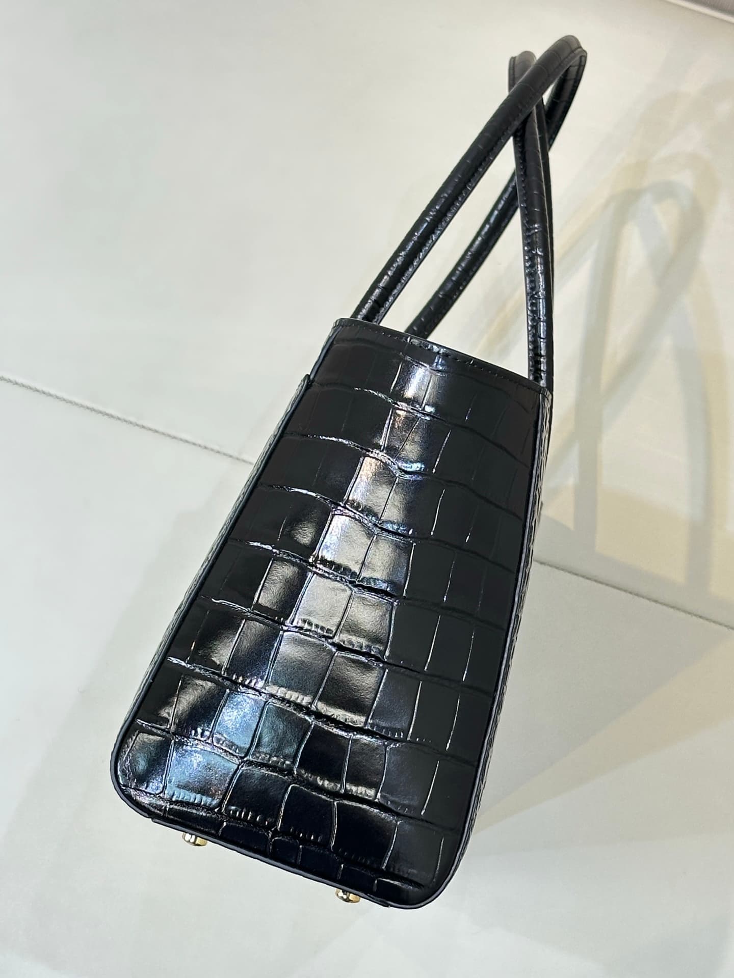 Chanel Small Shopping Bag Crocodile Embossed Calfskin & Gold-Tone Metal Black AS6243 TOP