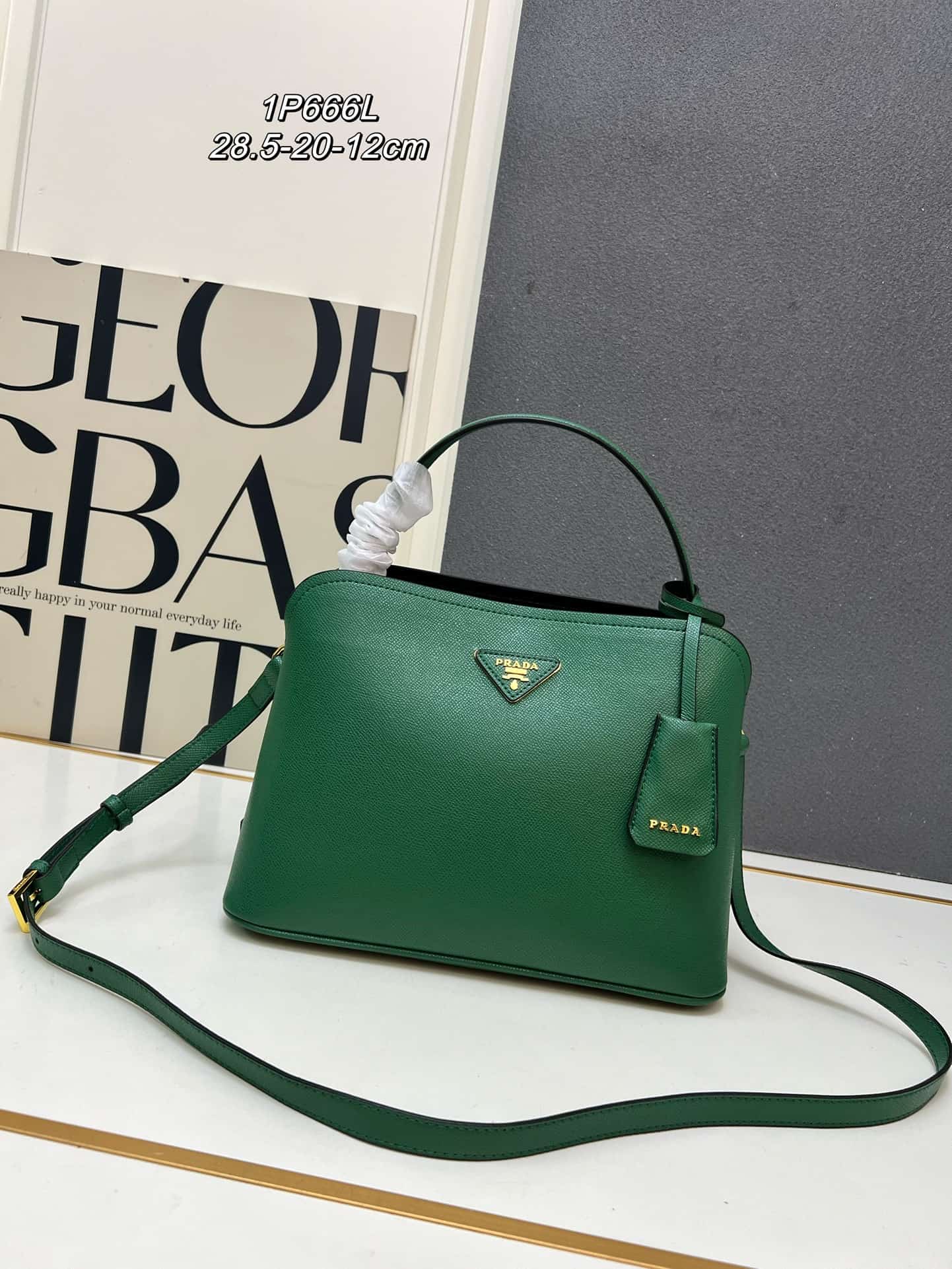 Prada Saffiano Leather Matinée Handbag Green