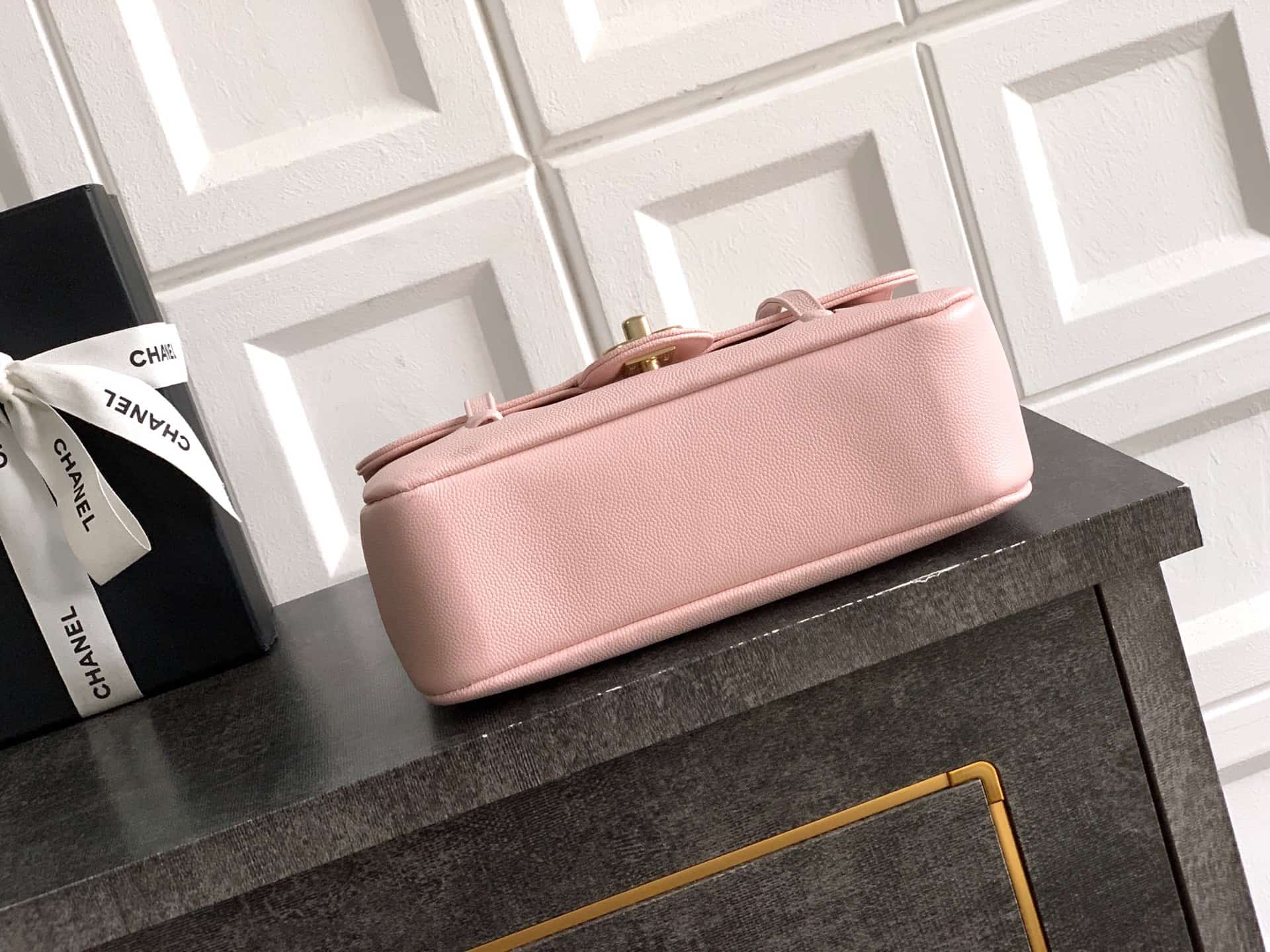 Chanel Clutch with Leather Strap Grained Shiny Calfskin & Gold-Tone Metal Pink  5809 High