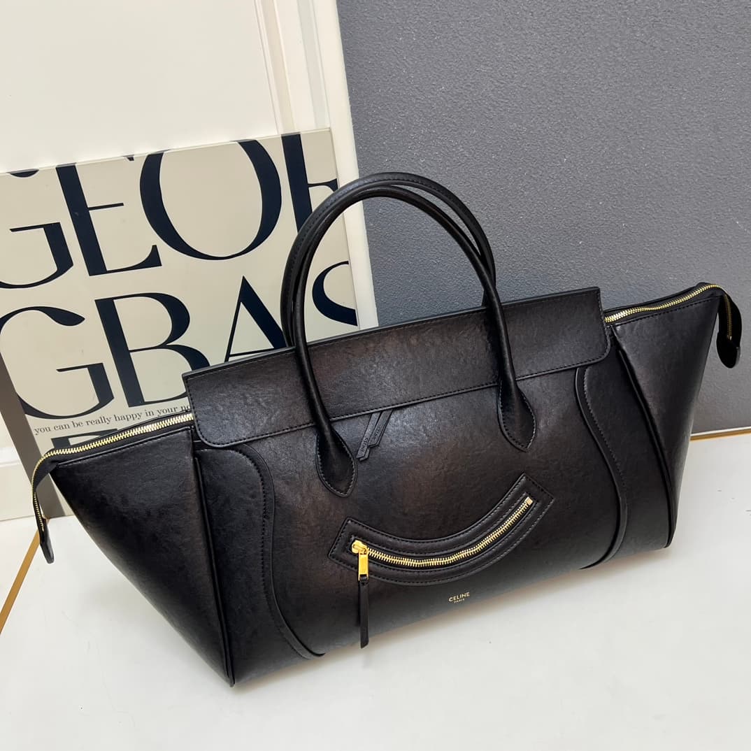 Celine BIG SMILE LUGGAGE IN Natural Supple Calfskin Black High