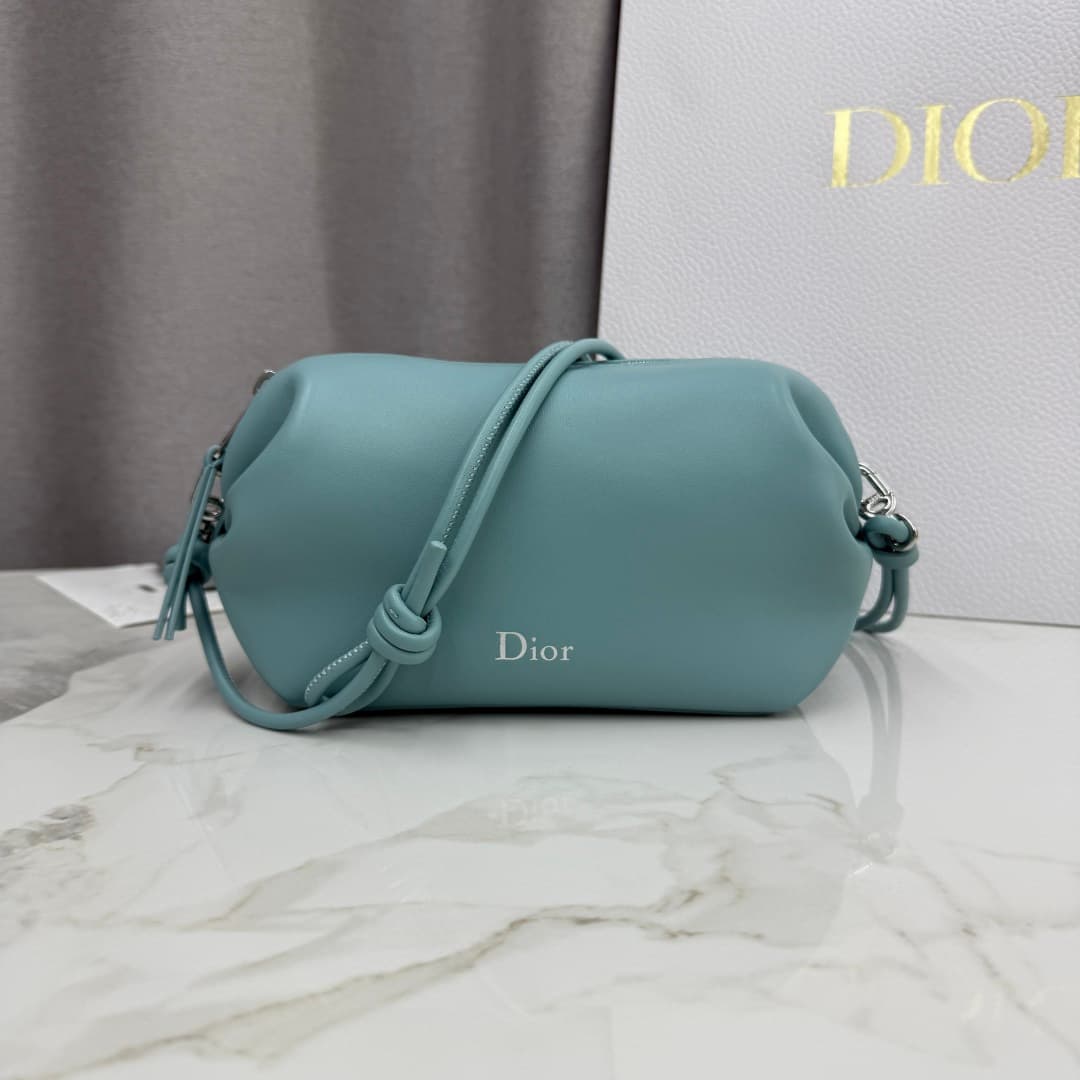 Dior Bow Pouch Bleu Tourmaline Supple Lambskin S3900 High