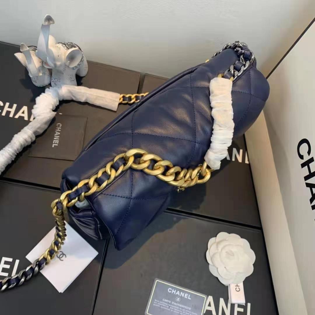 Large Chanel 19 Flap Bag Lambskin Navy High