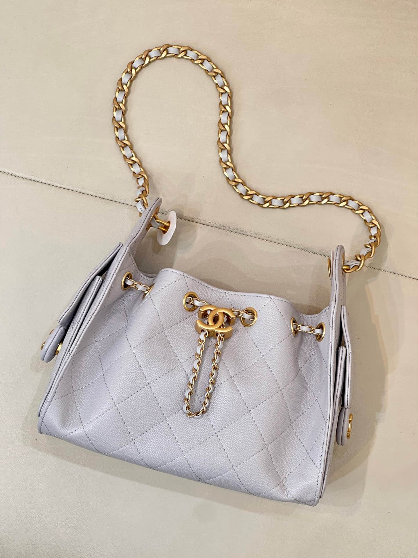 CHANEL 25 Mini Handbag AS5631 Grained Calfskin & Gold-tone Metal Light Grey TOP