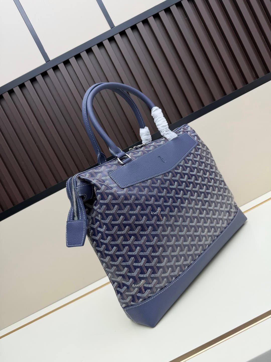 Goyard Cisalpin Document Case Navy Blue Chevron Print Coated Canvas Mid