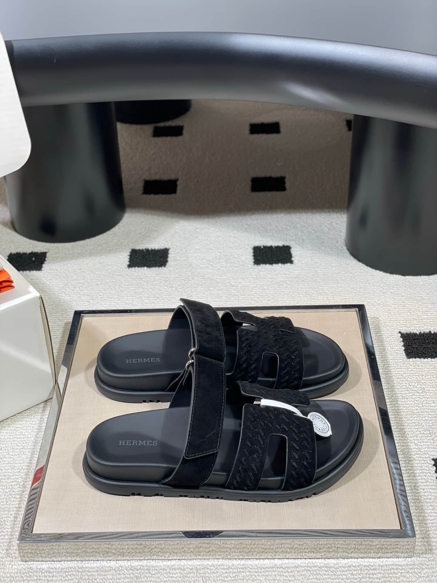 Hermès Chypre sandals in black braided suede Women Men