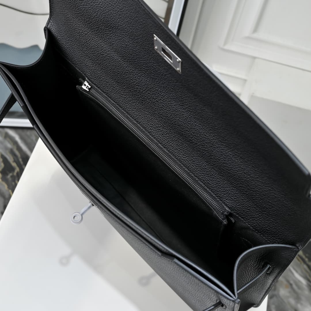 Hermes Kelly depeches Togo 36 briefcase In Black Silver Metal CalfskIn WAX High