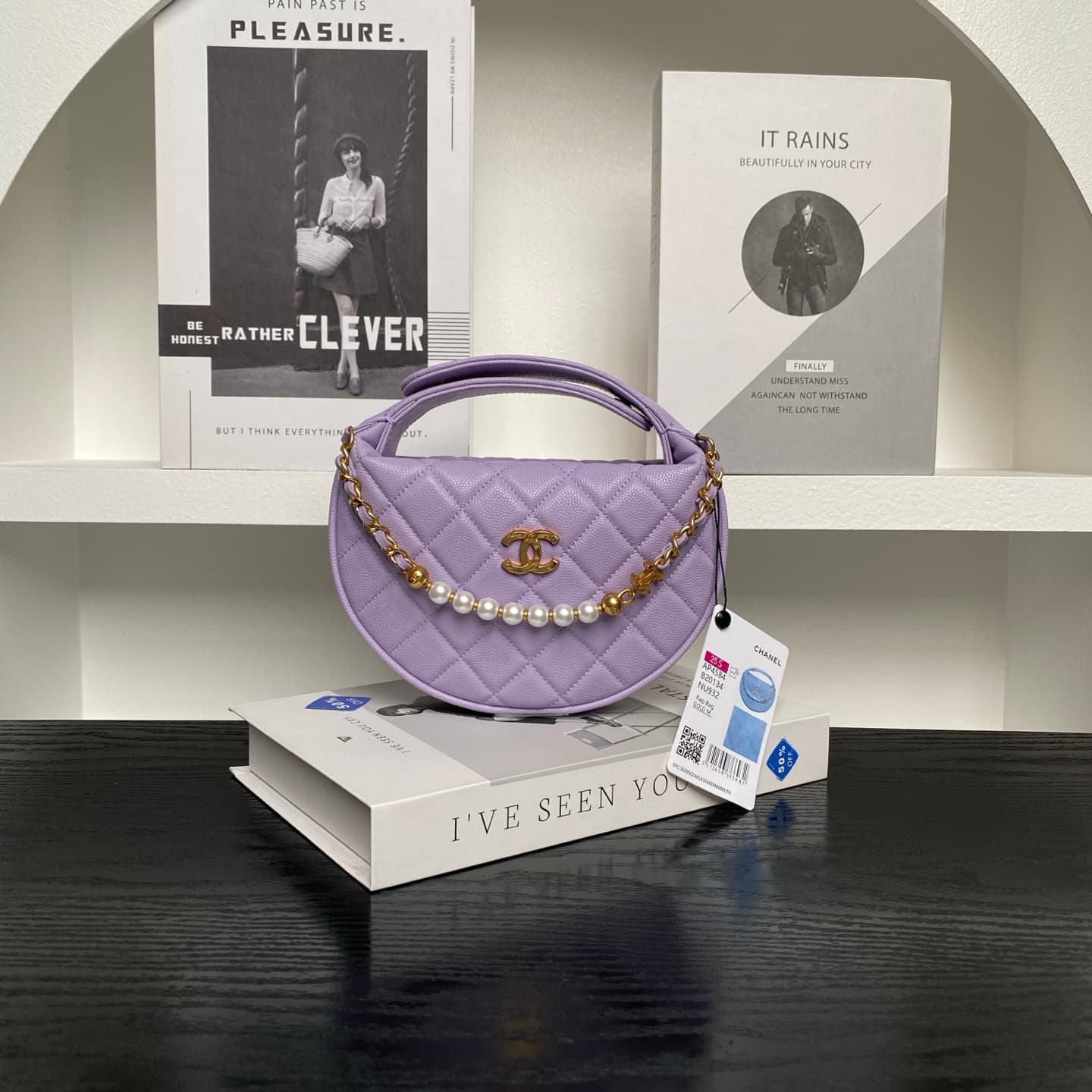 Chanel mini round hobo pouch bag AP4584 Grained Calfskin & gold-tone metal light purple high