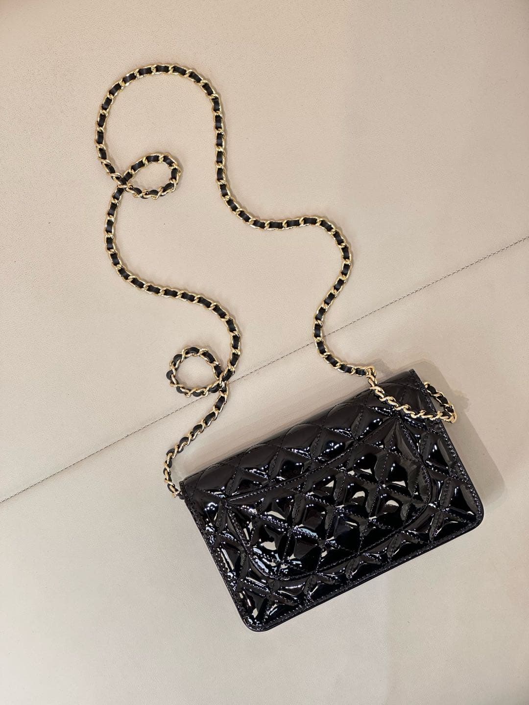Chanel Wallet on Chain Patent Calfskin& Gold-tone Metal AP0250 Black TOP