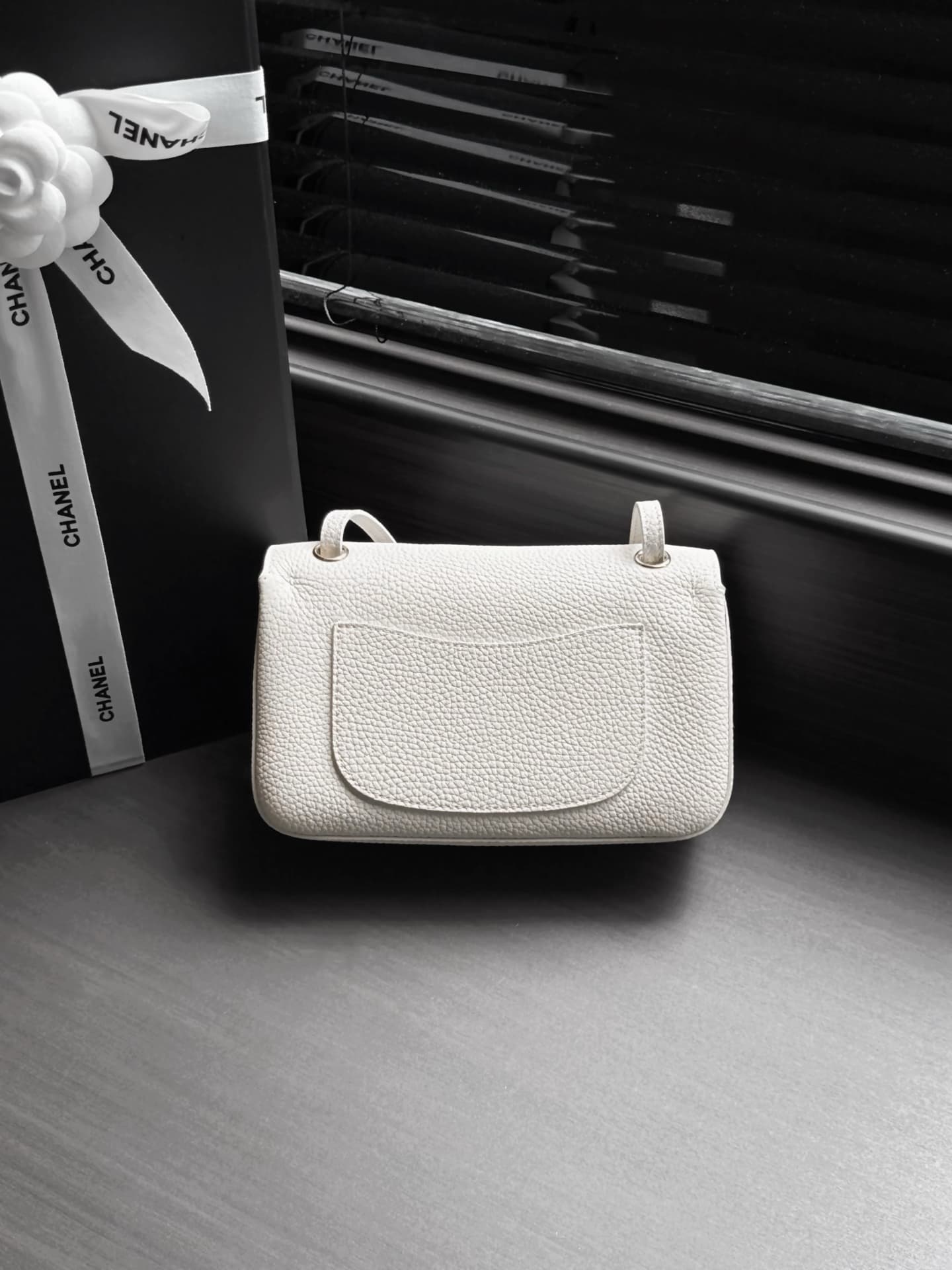 CHANEL Mini flap bag Grained Calfskin&Silver-tone metal White AS6573 A