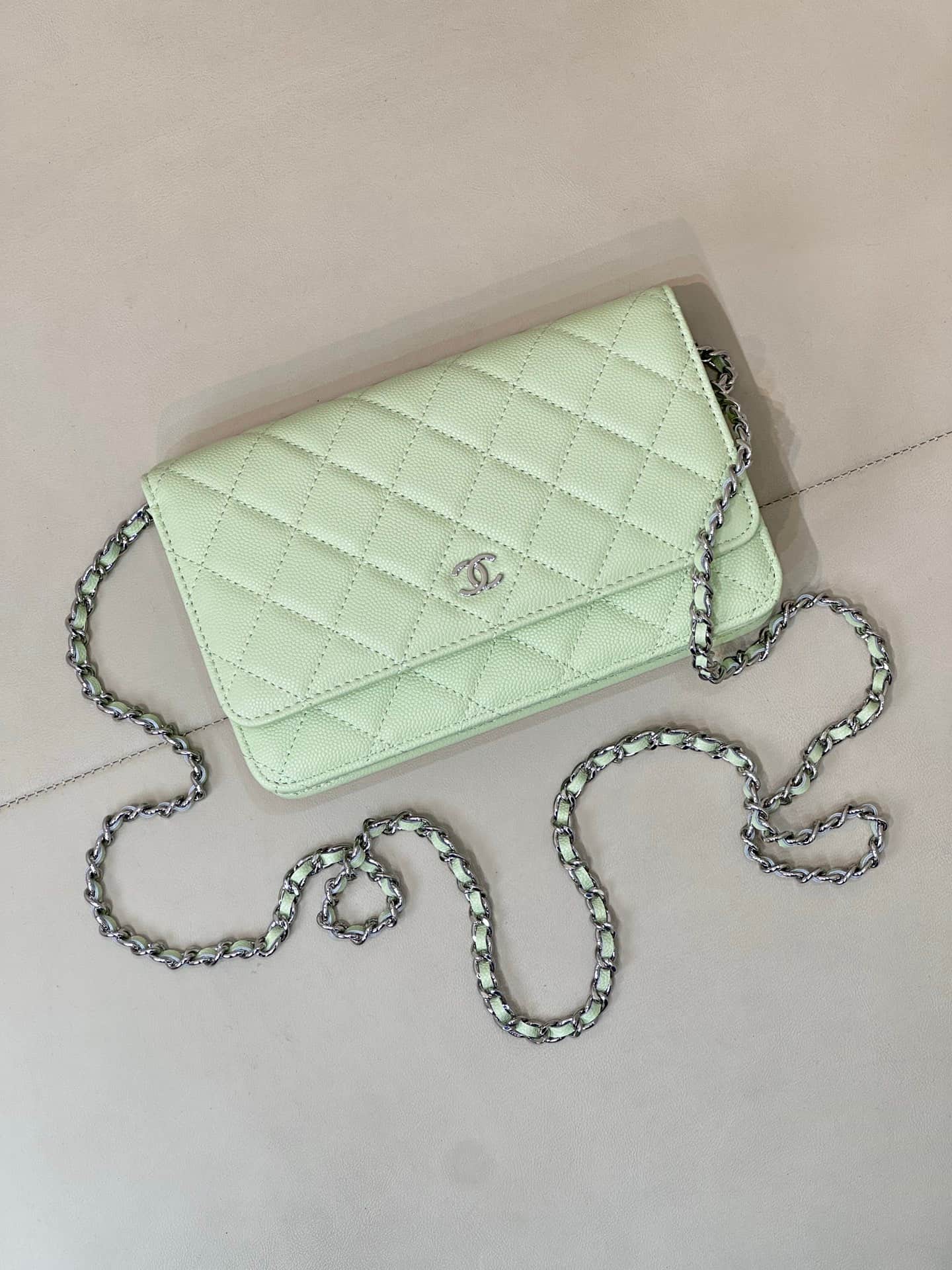 Chanel Wallet on Chain Grained Calfskin& Silver-tone Metal AP0250 Light Green TOP