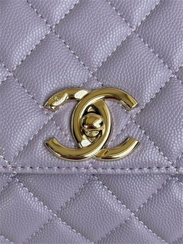 Medium FLAP BAG WITH TOP HANDLE Grained Calfskin Purple-binding Gold Metal High
