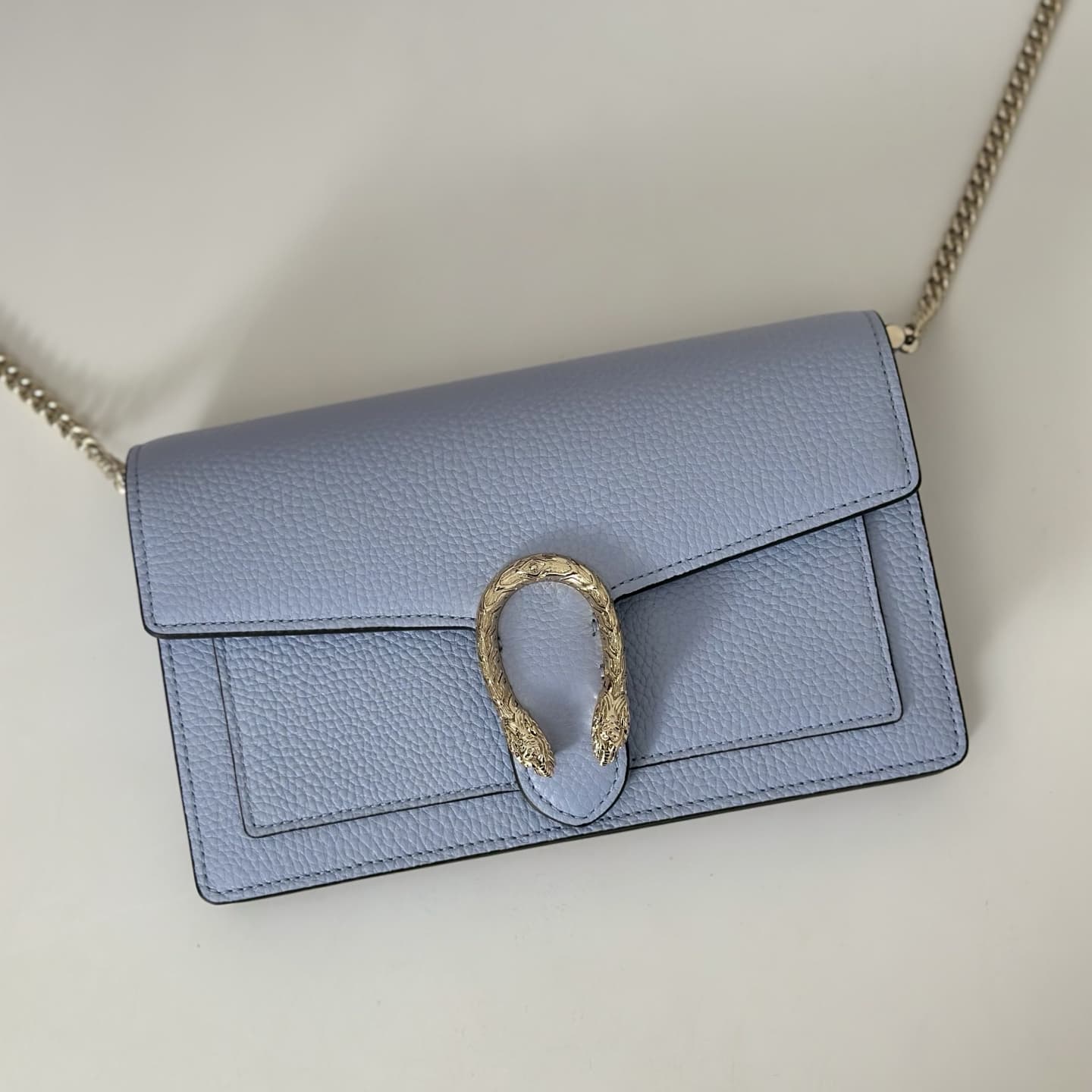 DIONYSUS WALLET ON CHAIN 837373 light blue grainy leather High