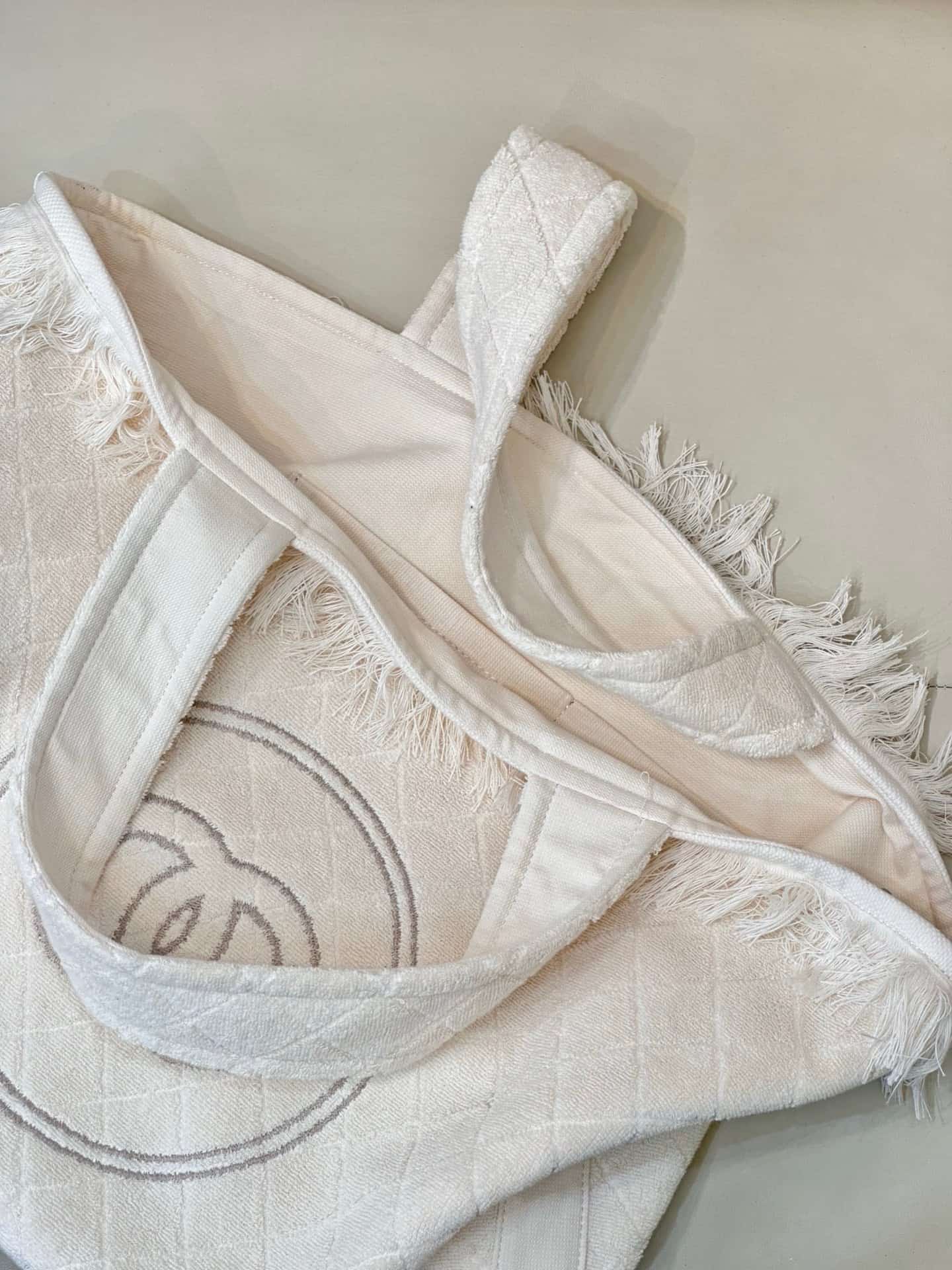 Chanel Beach Hobo Handbag Quilted White Terry Cloth TOP