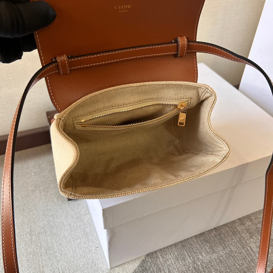 Celine Canvas and Calfskin Small 16 Bag in Natural and Tan High