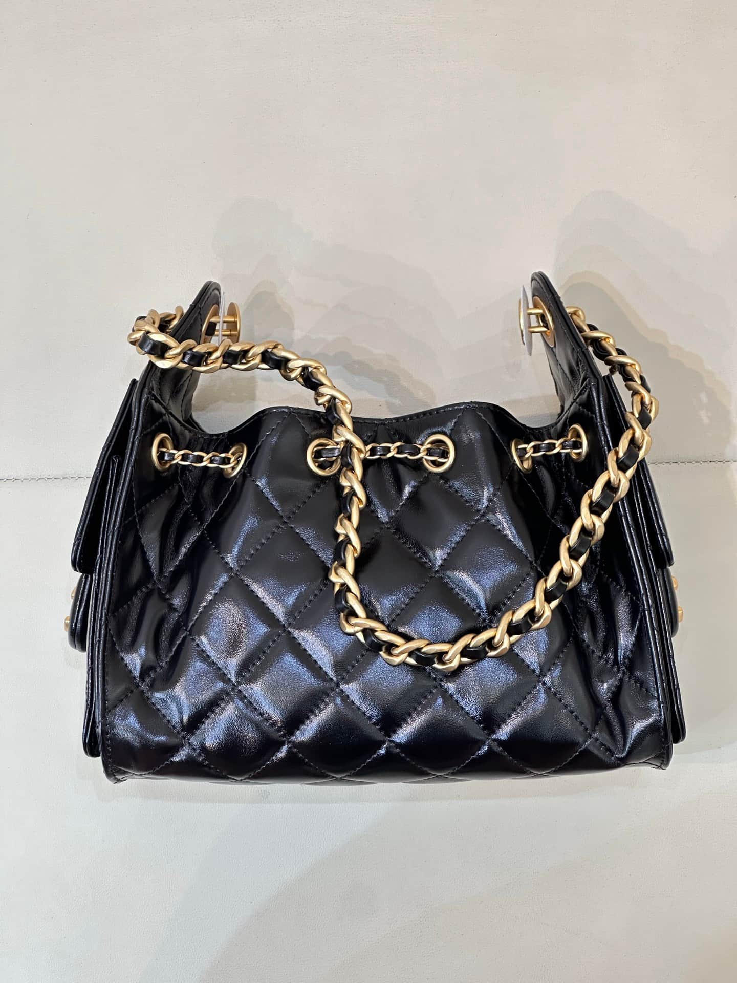 CHANEL 25 Mini Handbag AS5631 Shiny Calfskin & Gold-tone Metal Black TOP