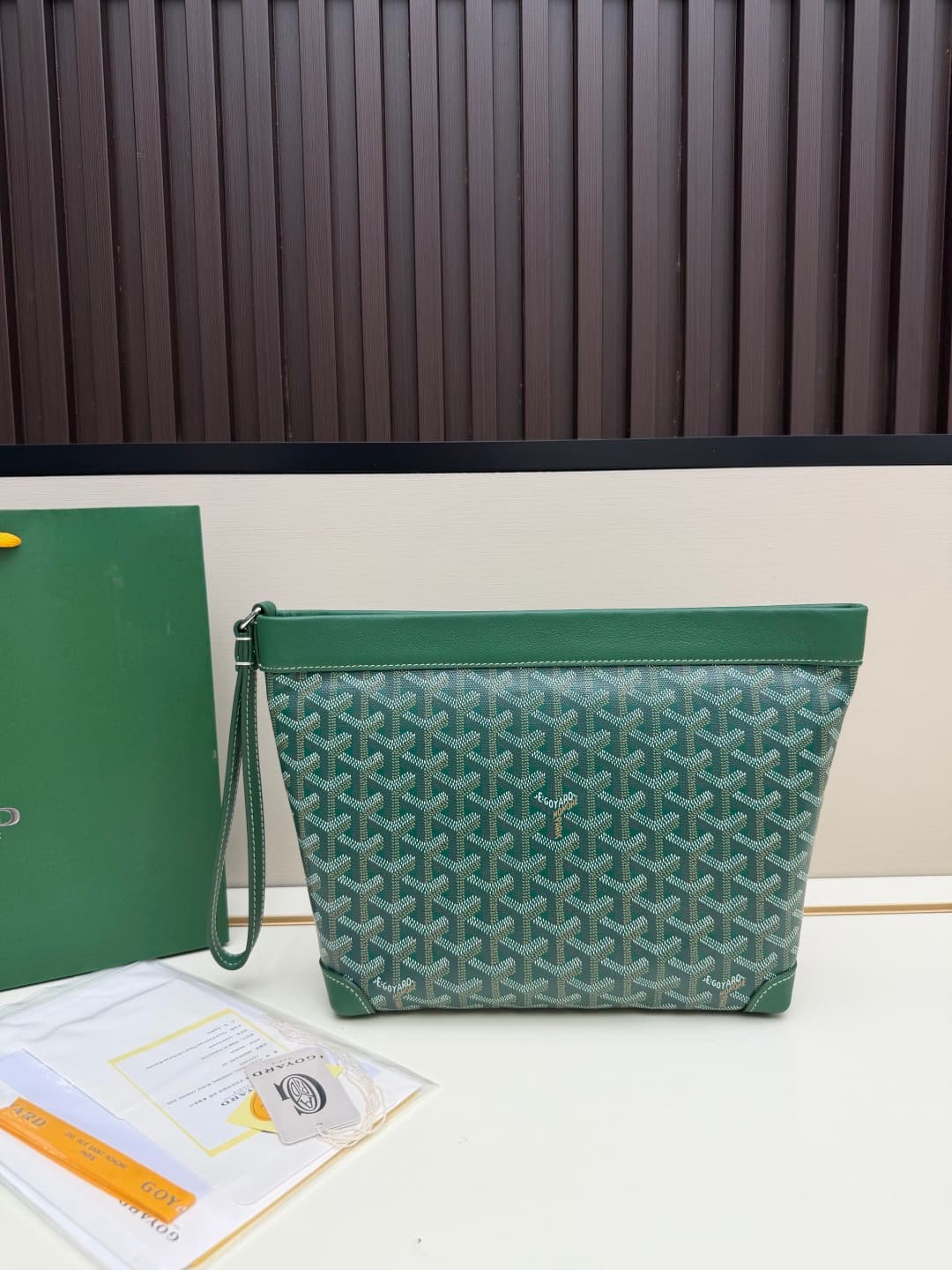 Goyard Conti pouch Goyardine canvas and Chevroches Calfskin Green High