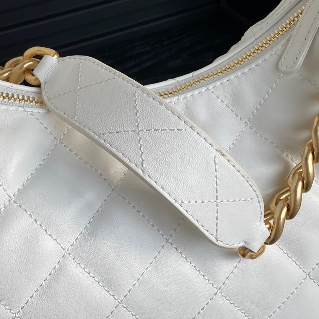 Chanel Trendy Pockets Hobo Bag Lambskin & Gold Metal White AS5302 A
