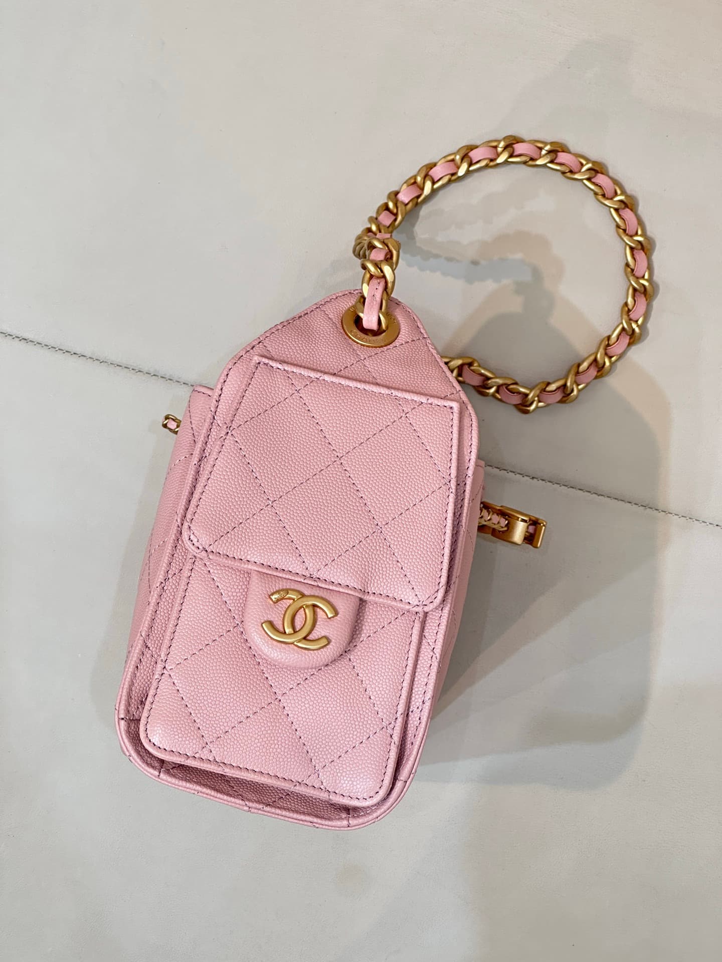 CHANEL 25 Mini Handbag AS5631 Grained Calfskin & Gold-tone Metal Pink TOP
