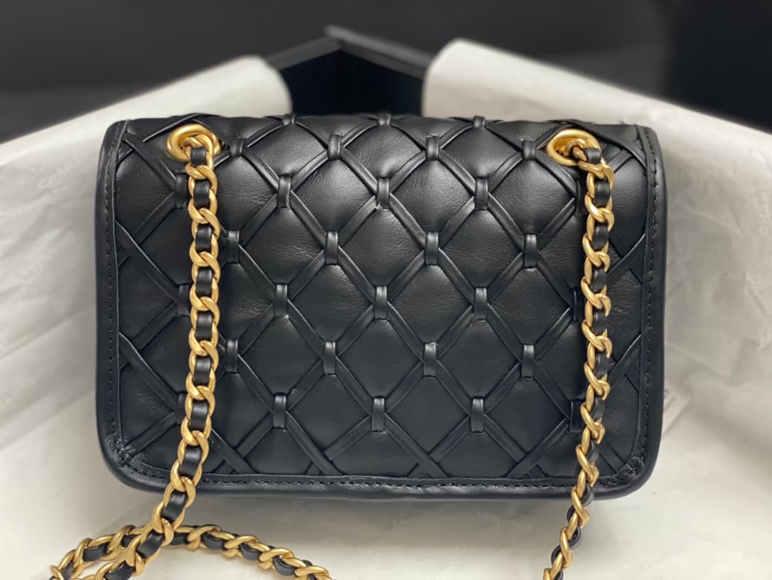 Chanel Mini Flap Bag Metallized Braided Calfskin & Gold-Tone Metal  Black AS4797 High