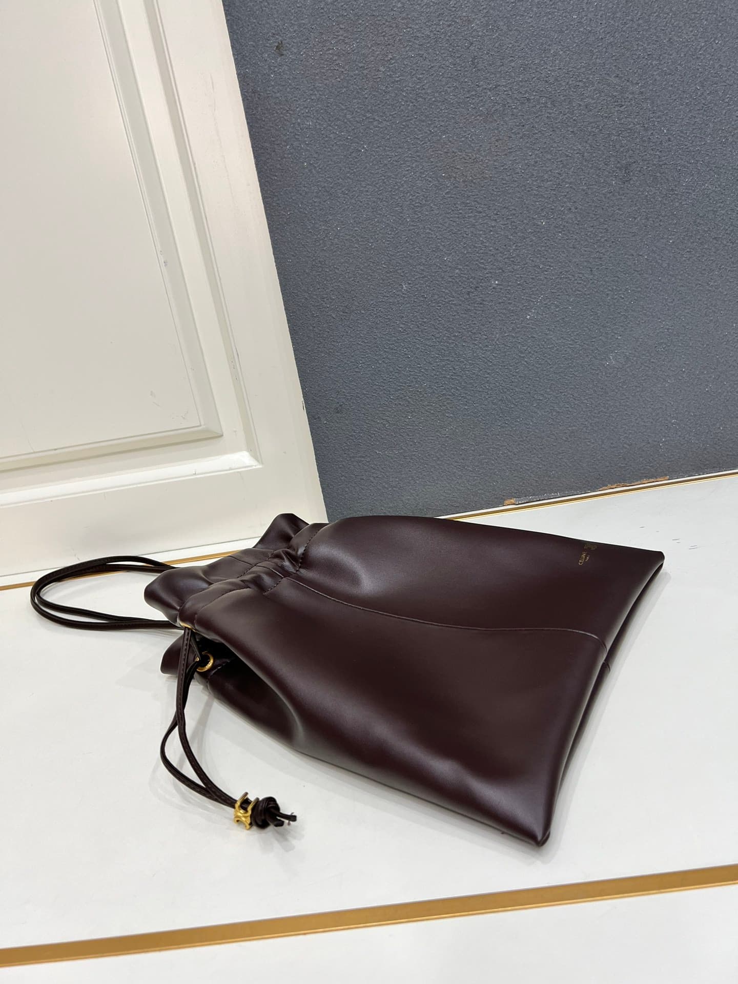 Celine SMALL CRYSTAL POUCH IN LAMBSKIN Dark Brown High