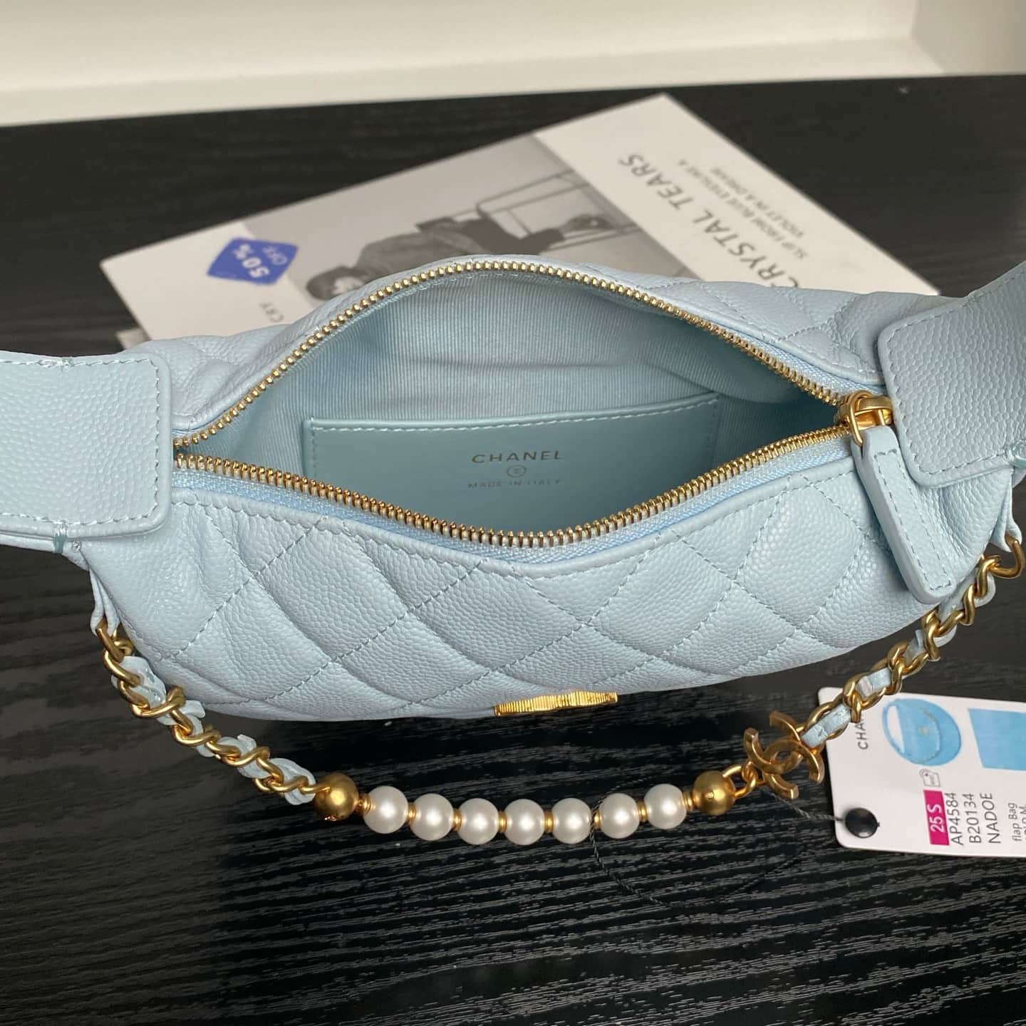 Chanel mini round hobo pouch bag AP4584 Grained Calfskin & gold-tone metal blue high