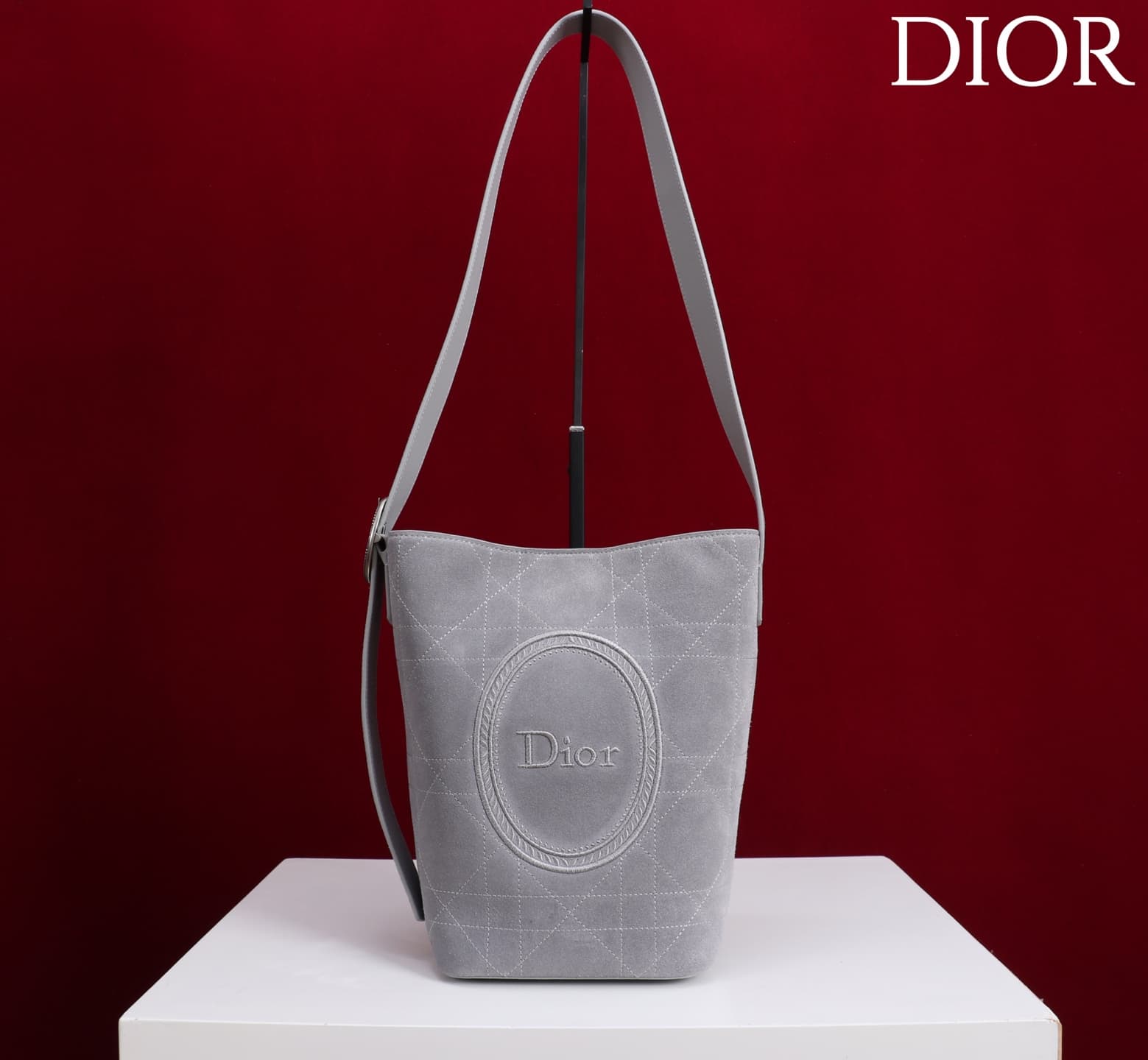 Dior Macrocannage Grey Suede Leather Small Bucket Bag High