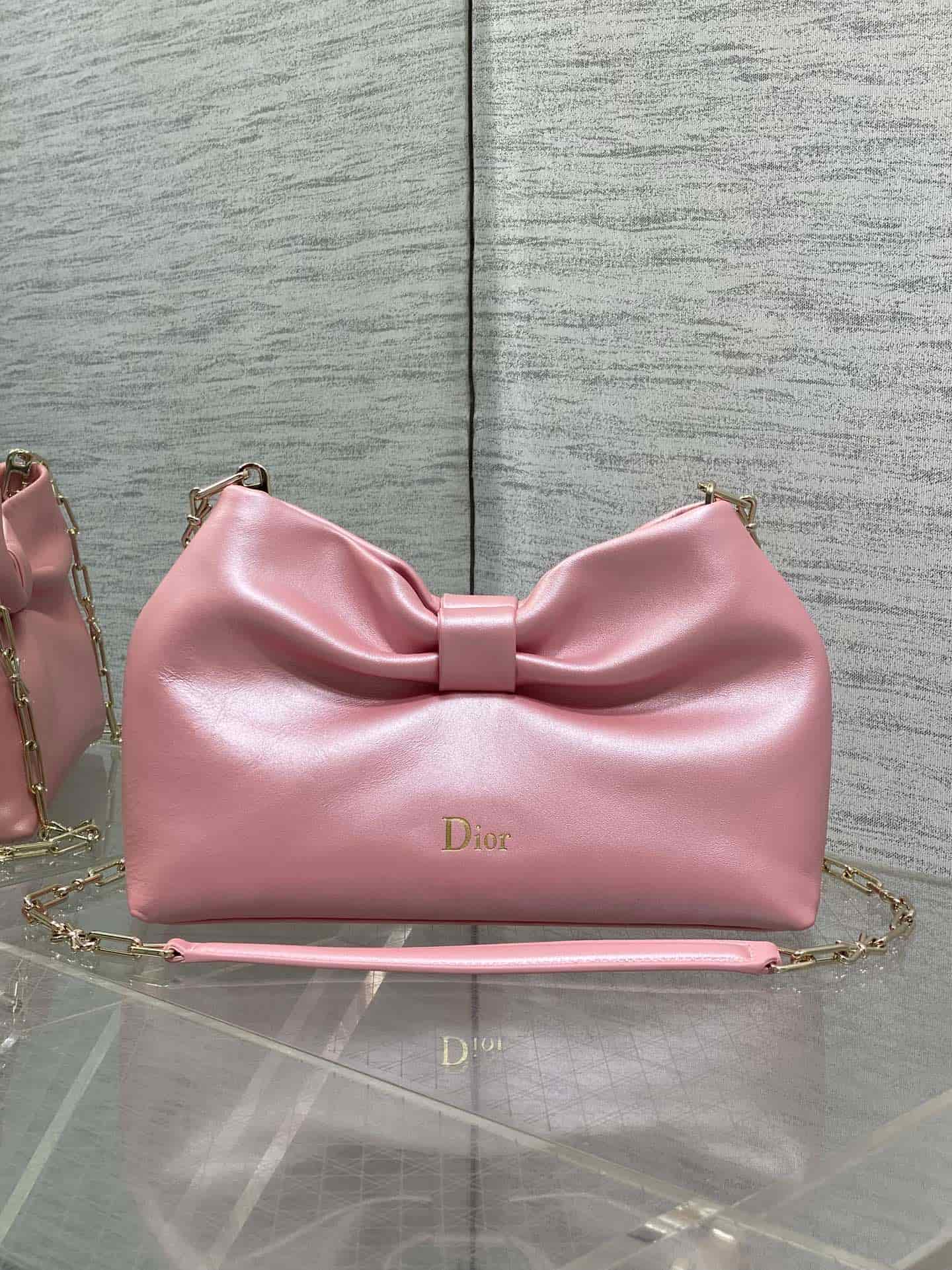 Small Dior Bow Bag Pink Leather High