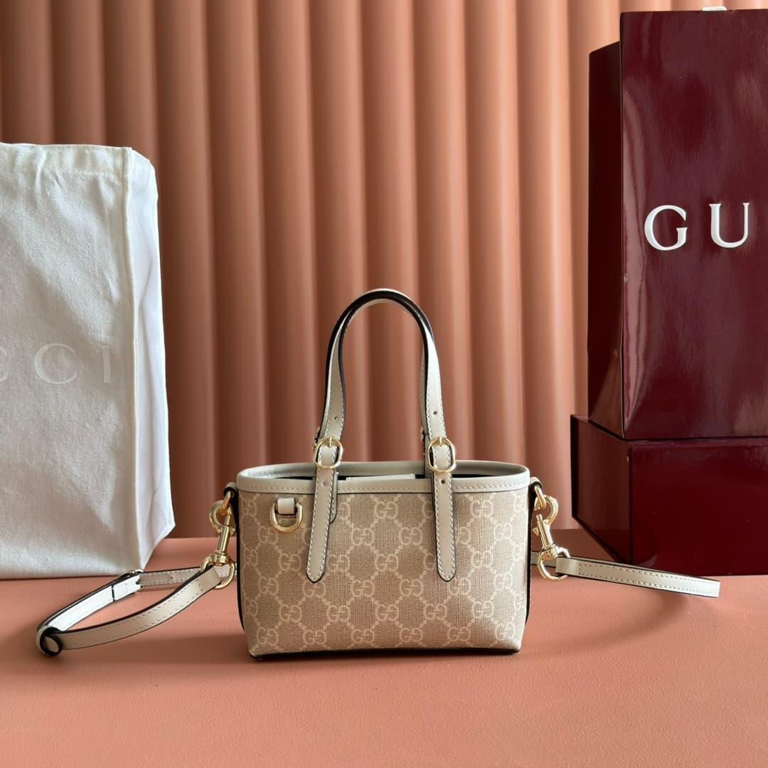 Gucci GG Emblem mini bag beige and white GG fabric 855491 High