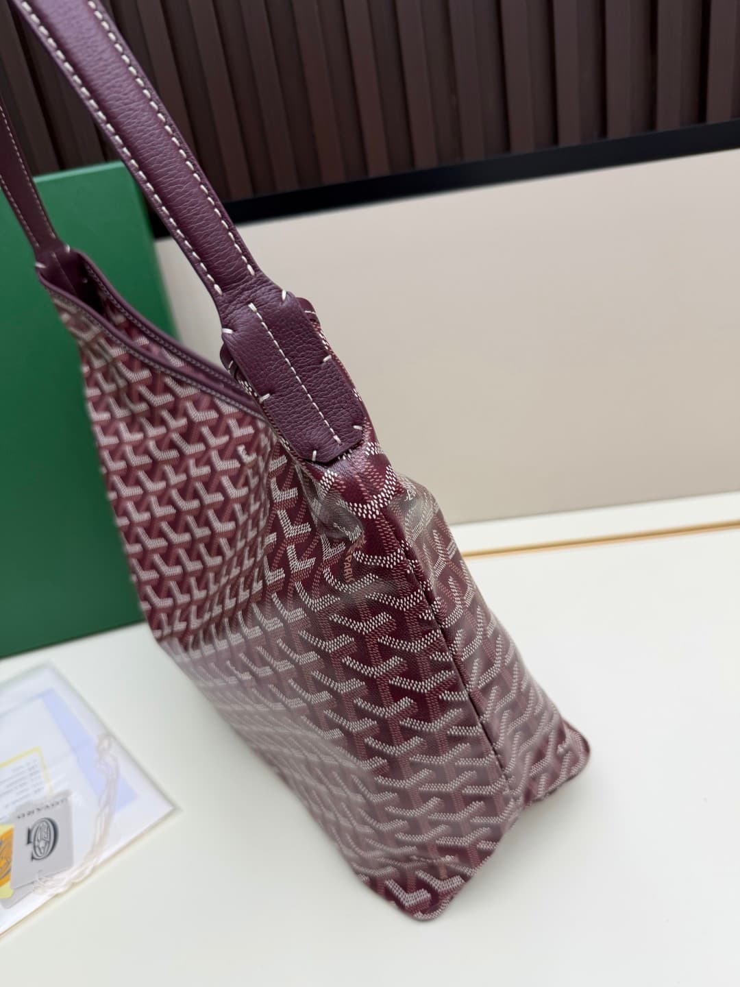 Goyard Bohème Burgundy Hobo Bag Chevron Canvas and  White Painted Mascot High