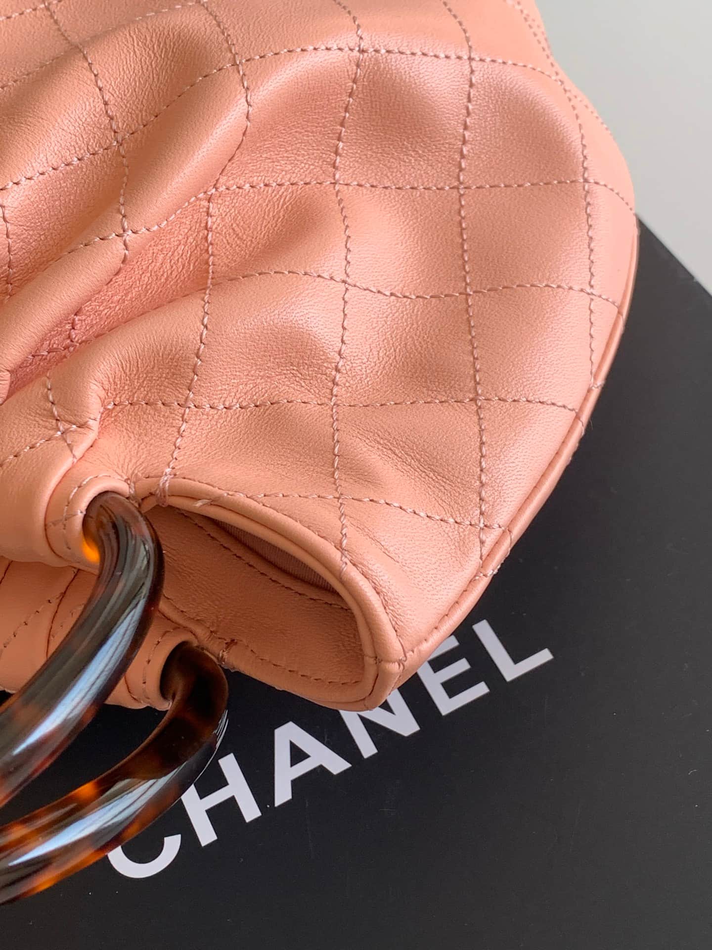 Chanel Small Hobo Bag Lambskin-Shell Effect Plexi & Gold-Tone Metal Pink AS6022 High