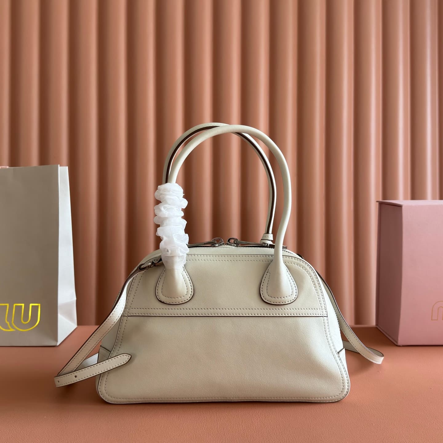Miu Miu Vivant nappa leather bag Chalk White 5BB200  TOP