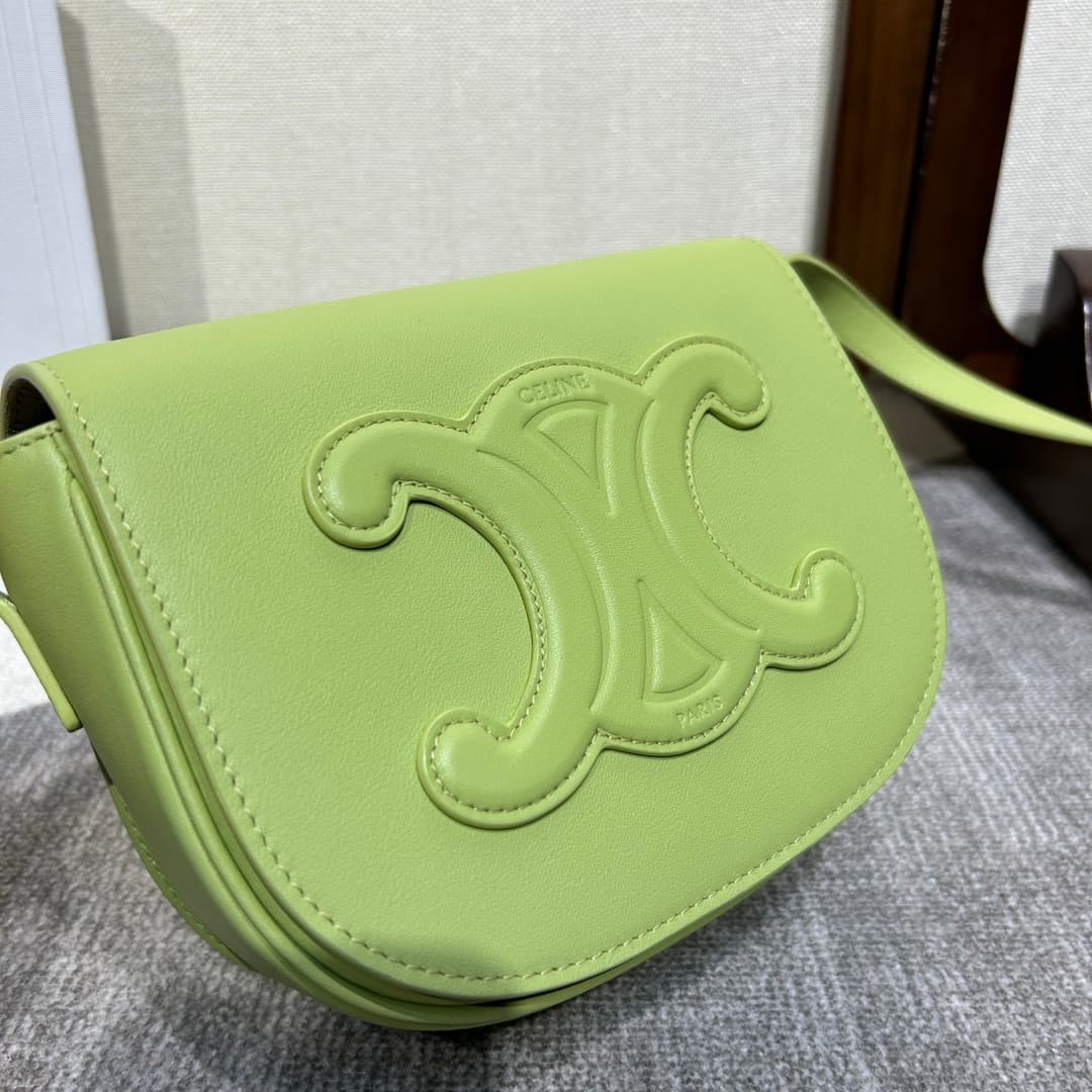 CELINE Folco Cuir Triomphe Shoulder Bag in Green Calfskin Leather High