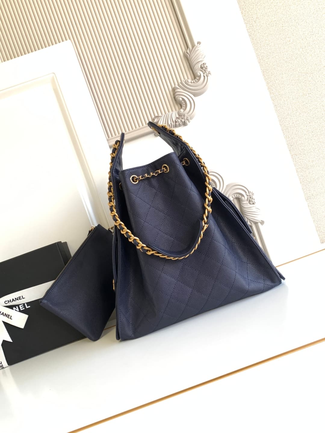 Chanel 25 Medium Hobo Medium handbag AS5311 Grained Calfskin & Gold-tone Metal Dark Blue A