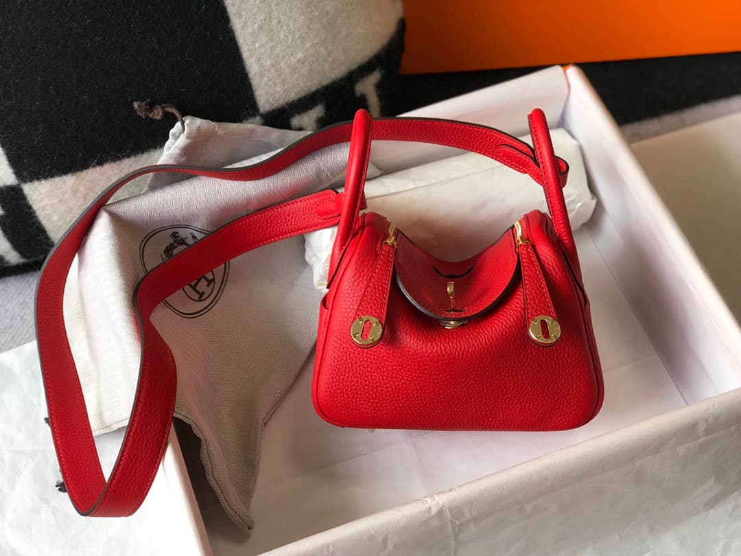 Hermes Lindy Mini Bag Calfskin Leather In Red High