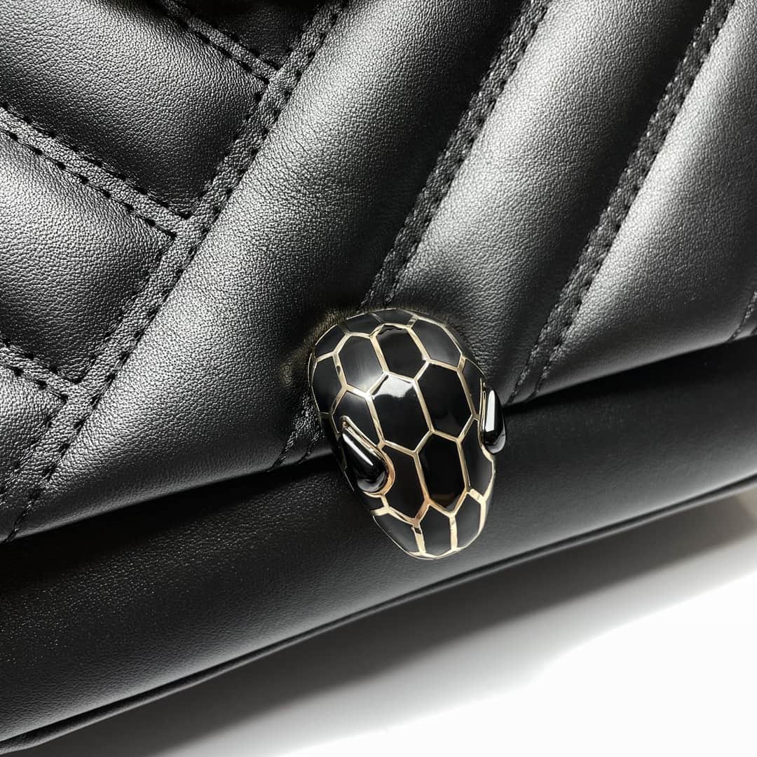 Bulgari Serpenti Cabochon Crossbody Bag in black leather high