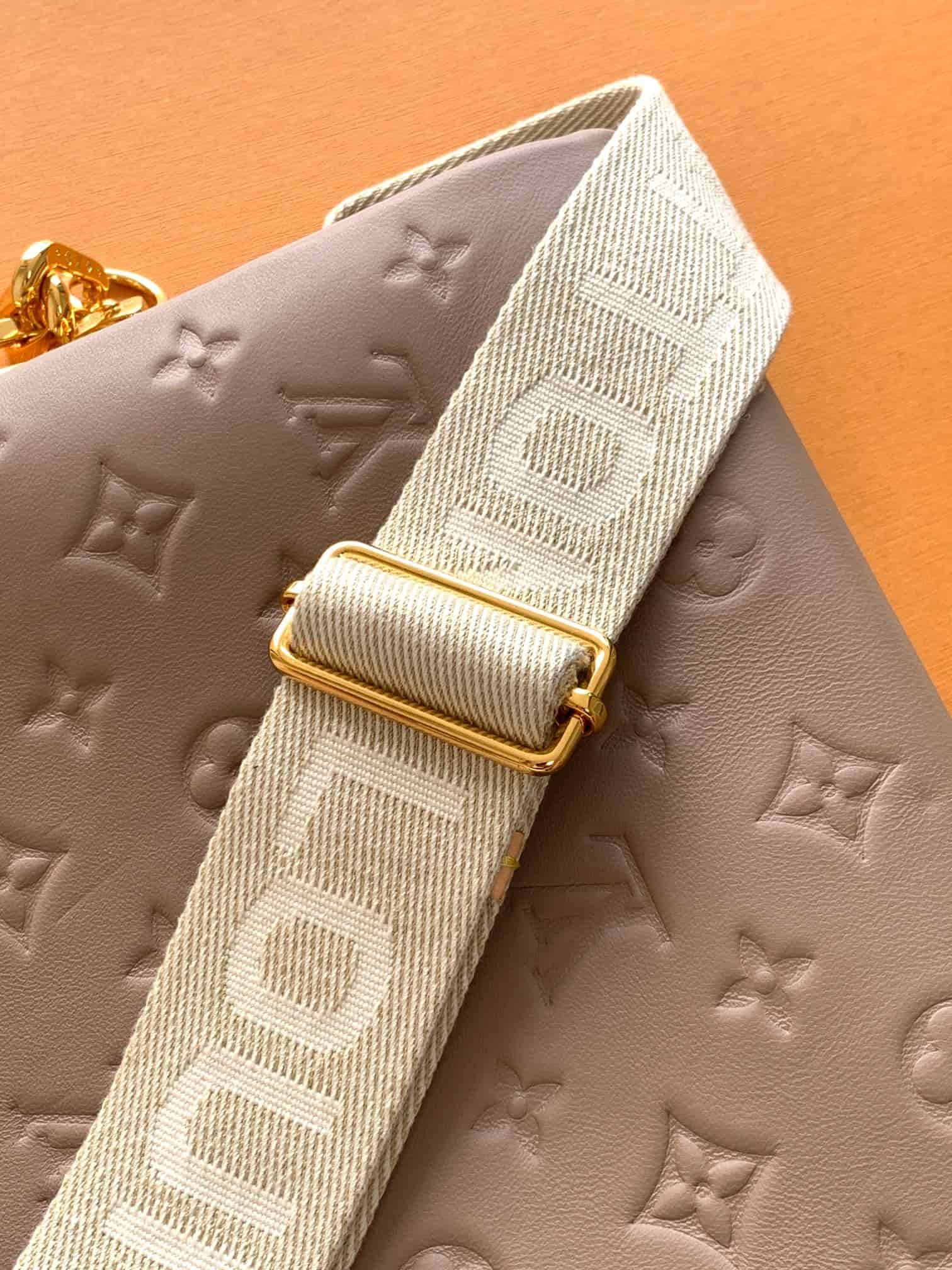 Louis Vuitton Coussin PM Taupe Monogram-embossed puffy lambskin M21263 High