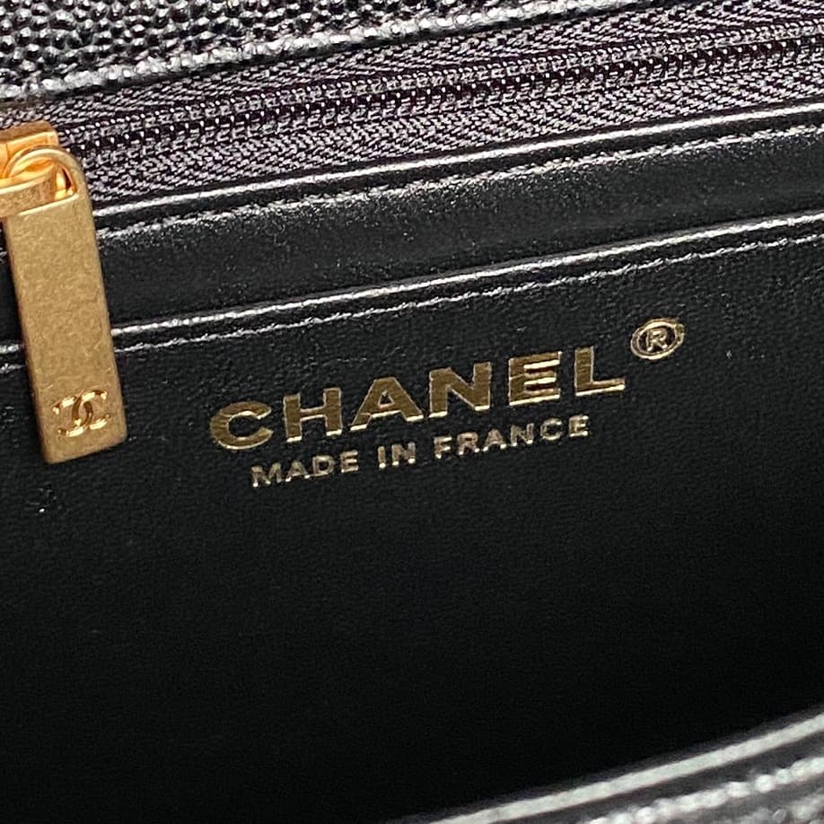 Chanel Small Flap Bag with Top Handle Grained Shiny Calfskin &  Gold-Tone Metal Black AS5702 A