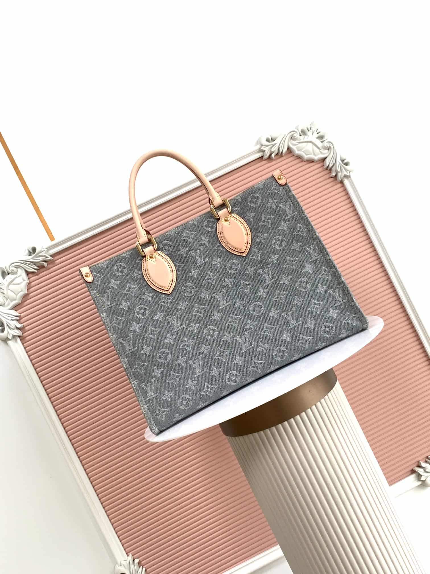 Louis Vuitton OnTheGo Handbag Monogram Washed Gray Denim M46871 High