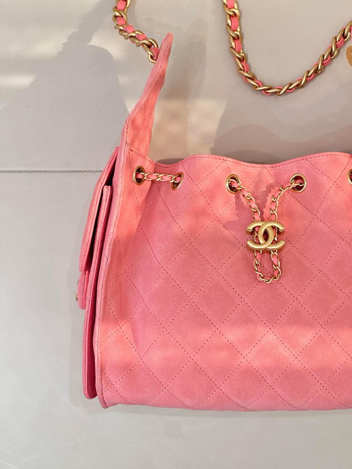 Chanel 25 Small Hobo handbag AS5293 Suede&Gold-tone Metal Peach TOP