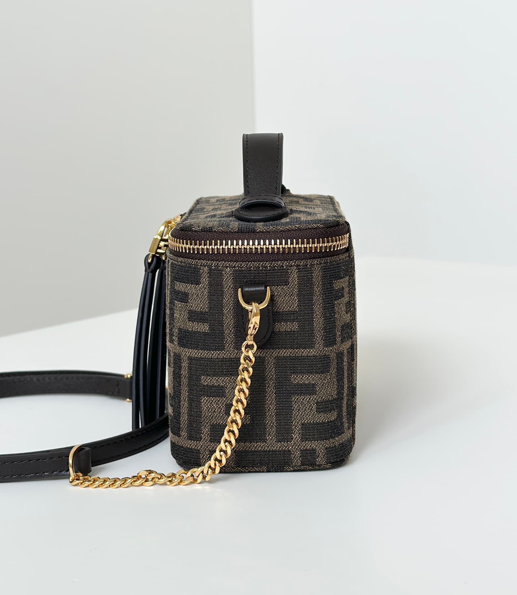 Fendi Vanity Tobacco Brown FF Jacquard Fabric Mini-bag Brown High