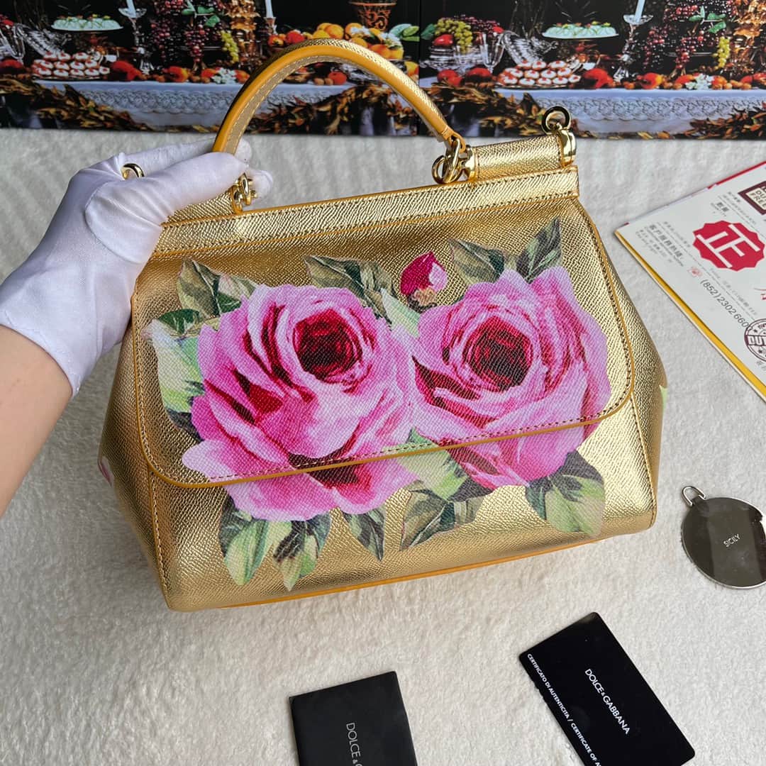 Dolce & Gabbana Miss Sicily top handle bag with rose floral print leather High